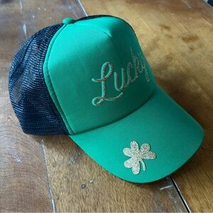 St. Patty's Day Green and Black Trucker Hat with Gold Accents